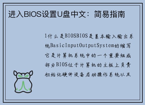 进入BIOS设置U盘中文：简易指南